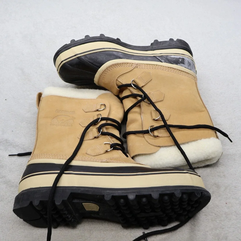 Sorel Mens 8 Snow Boots Beige Caribou II Leather Winter Waterproof NM1000-280